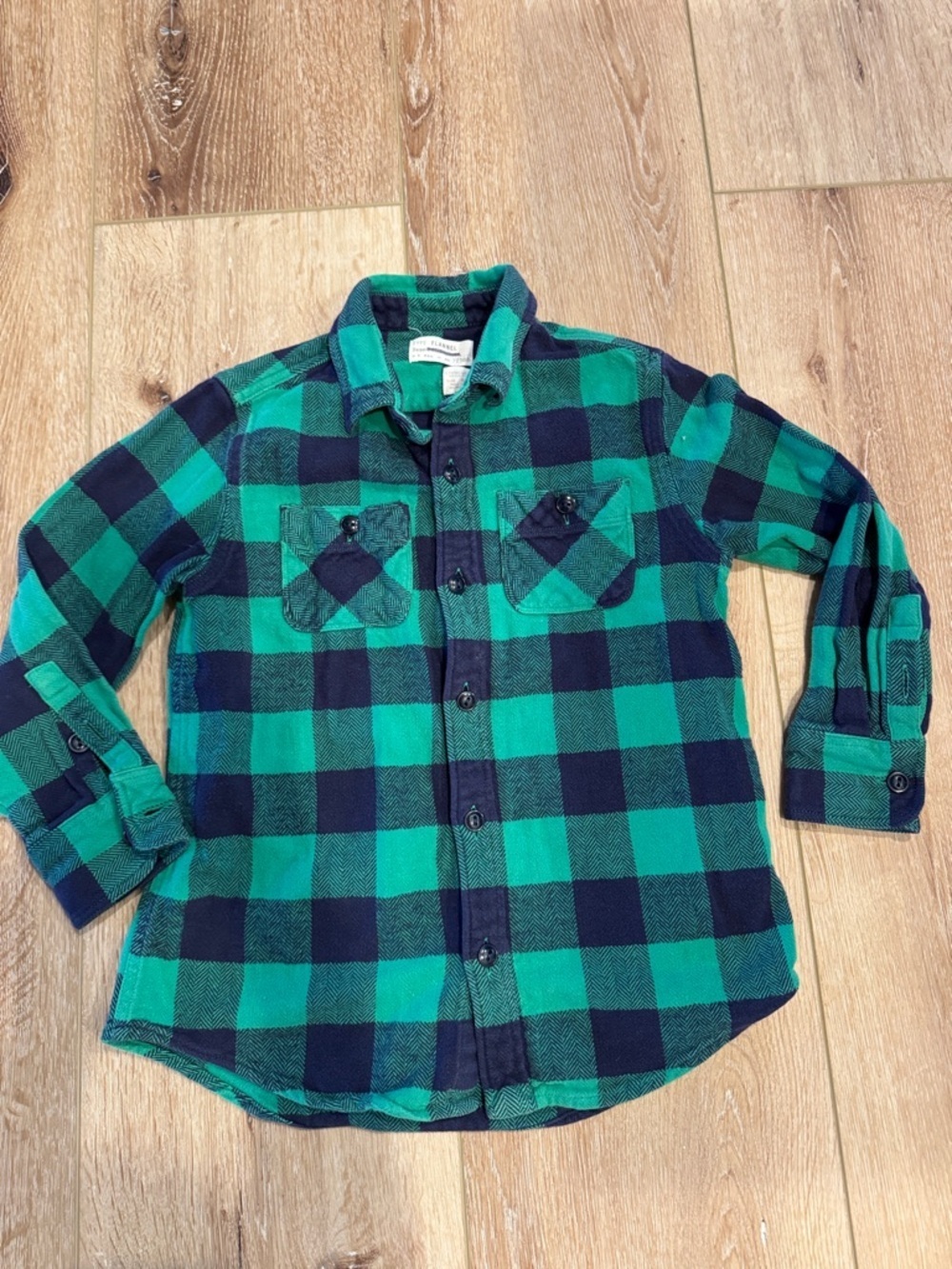 Crewcuts | Navy Blue & Green Buffalo Plaid Button-Down Shirt | size 6/7